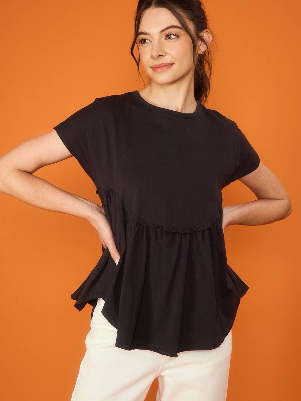 Black Peplum Short Sleeve Tee - Women